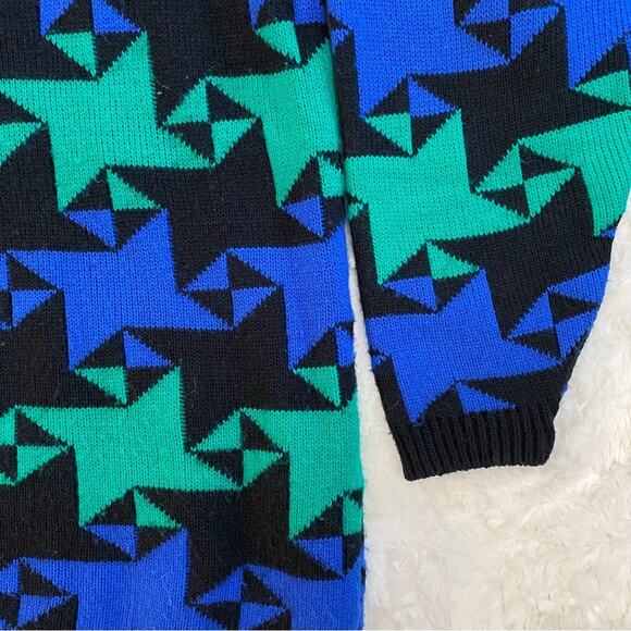 Vintage Alfred Dunner XL Chunky Collared Retro Blue Green Argyle Sweater - Picture 2 of 10